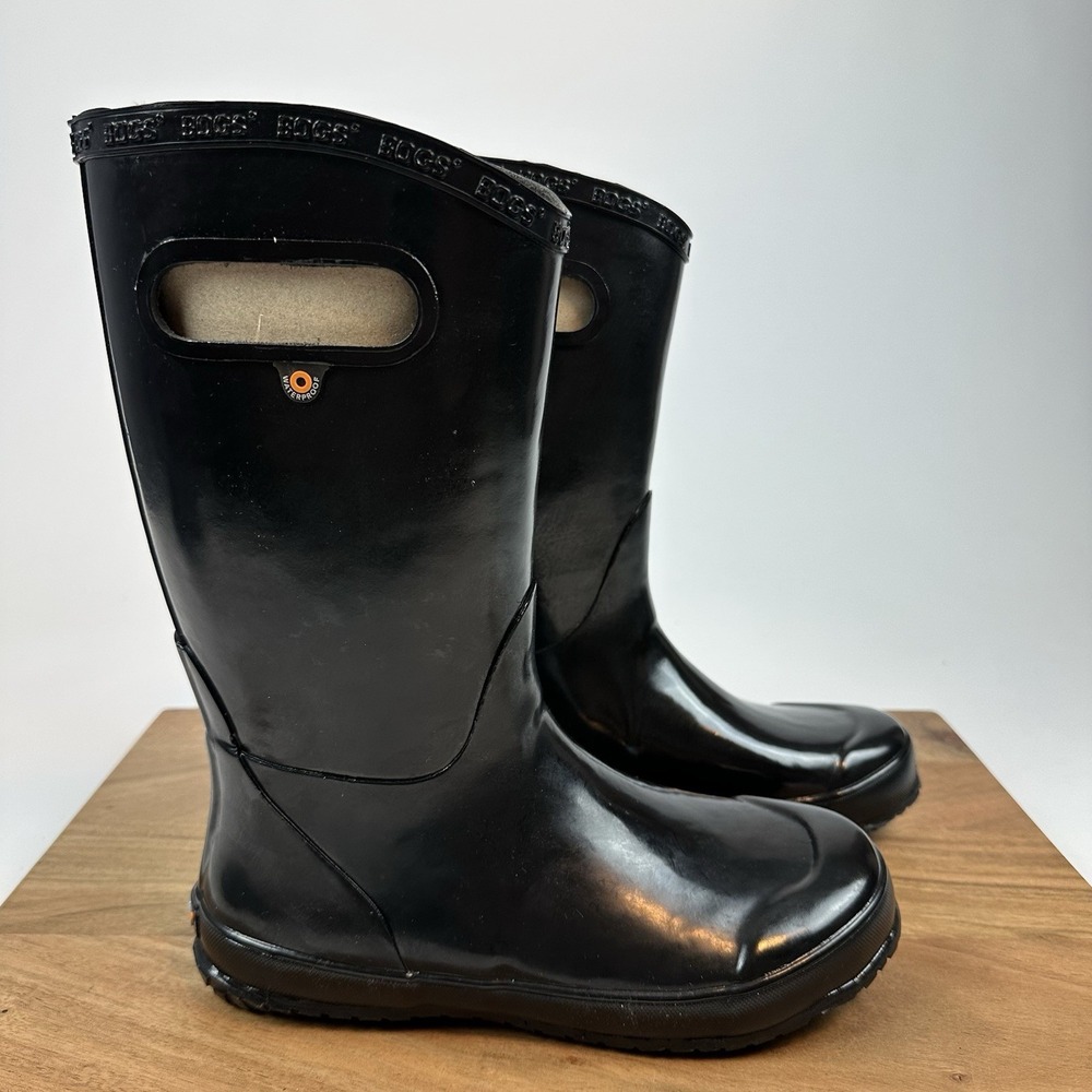 New Big Kids Childrens Bogs Solid Black Waterproof Rubber Rain Boots Size‎ 4 Y